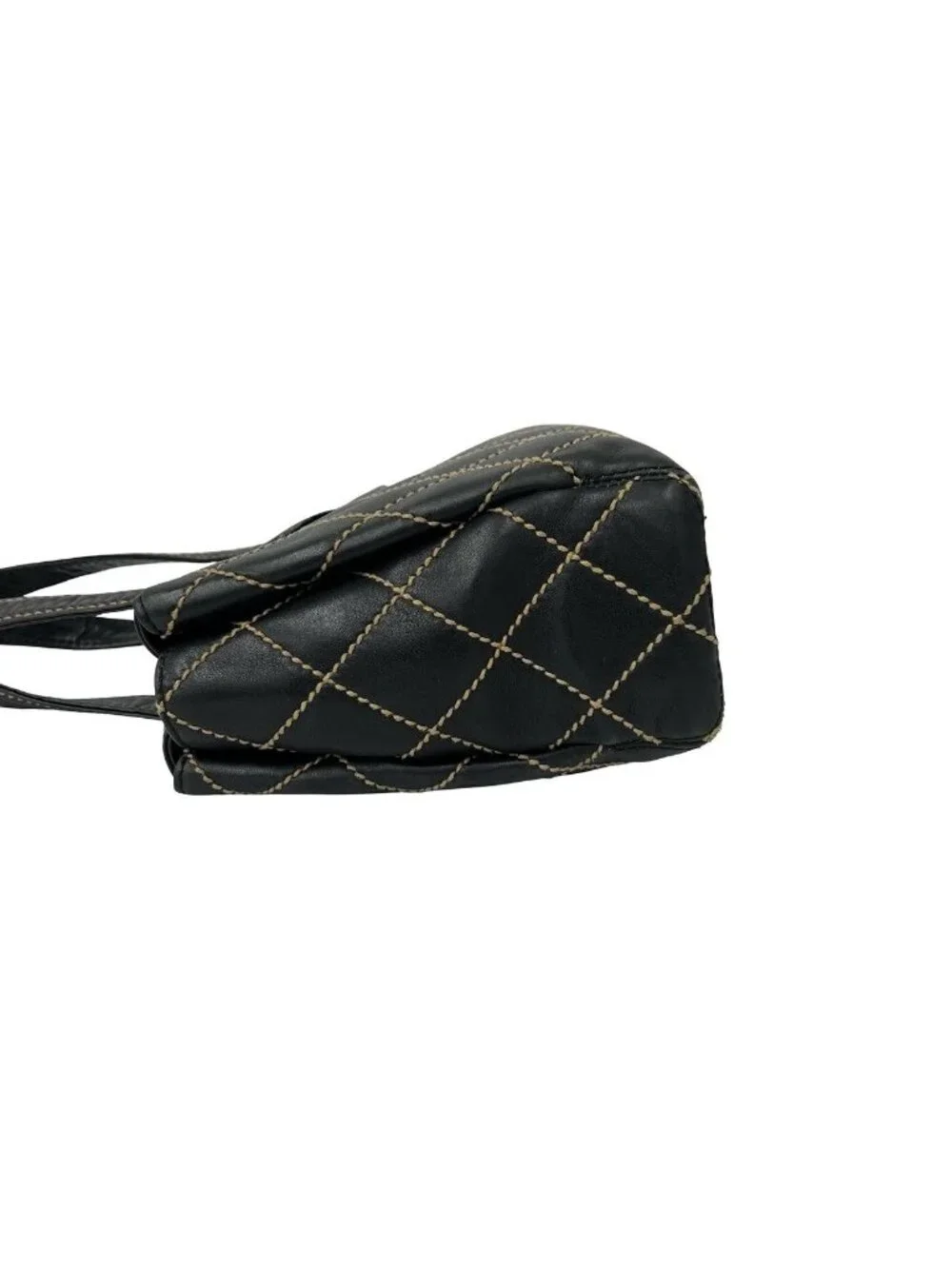 Chanel Quilted CC Logo Wild Stitch Leather Tote Shoulder Bag Black